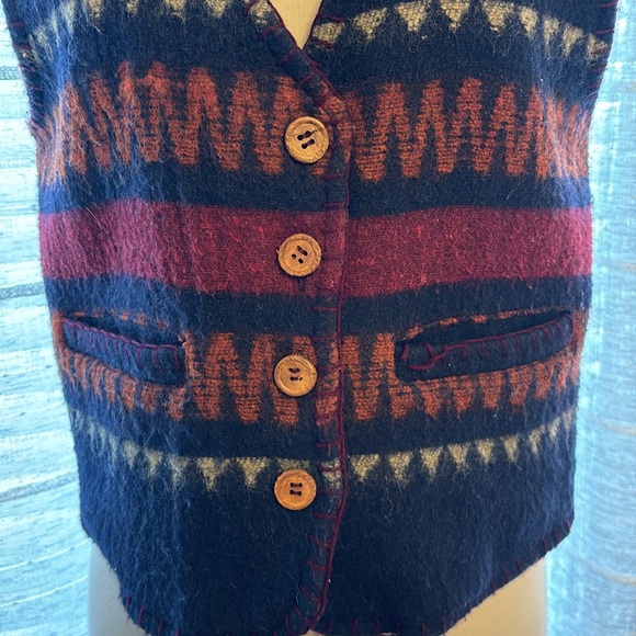 Multicolor western Style Wool Blend Button-Up Vest - Picture 5 of 7